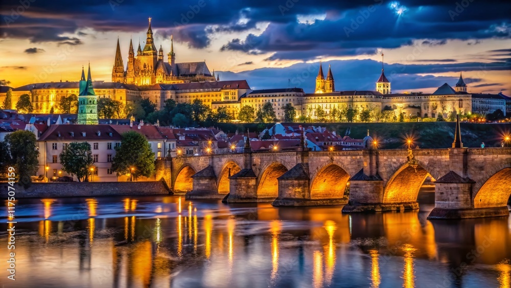 Fototapeta premium Prague Castle & Charles Bridge Night Photography - Low Light Cityscape
