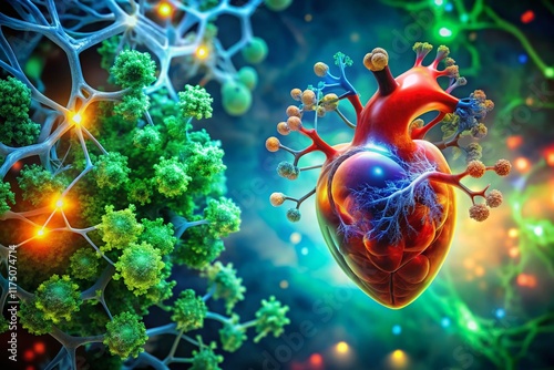 Pravastatin Medication: Double Exposure of Molecular Structure & Healthy Heart photo