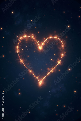 Wallpaper Mural A Glowing Heart-Shaped Constellation in a Dark Starlit Sky, Stars Connected by Thin Strands Torontodigital.ca