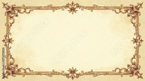 Ornate Gilded Frame on Antique Parchment Paper Background, Perfect for Elegant Invitations or Certificates
