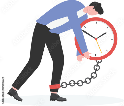 Time management failure, freedom to spend time with family and loved one, overworked or office worker routine work overtime concept, depressed businessman salary man carry heavy big clock burden.
