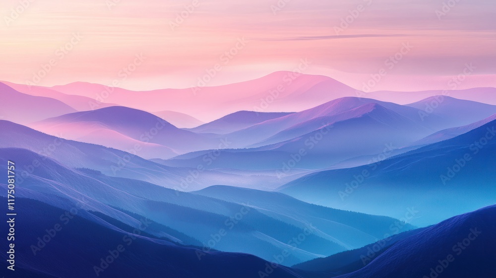 Obraz premium Serene Pastel Mountainscape Under a Soft Sunset Sky