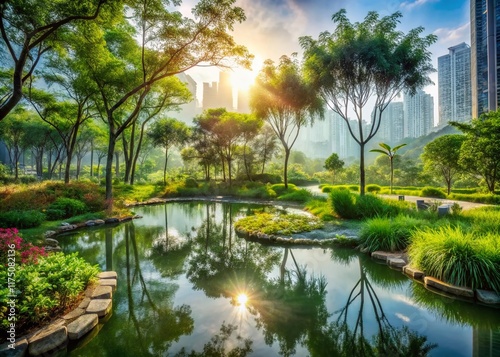 Rain Garden Double Exposure: Sunlight Through Trees, West Kowloon Park photo