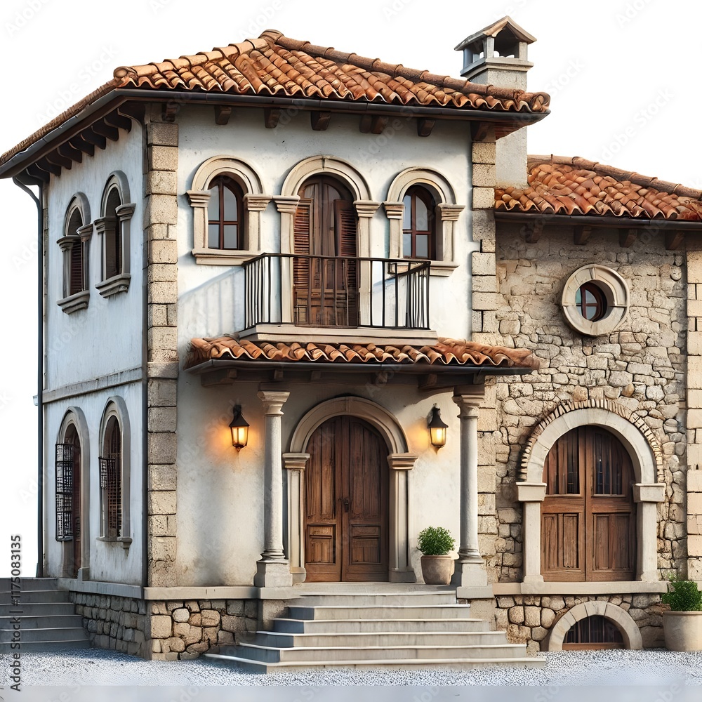 Fototapeta premium Illustration of a two-story stone house