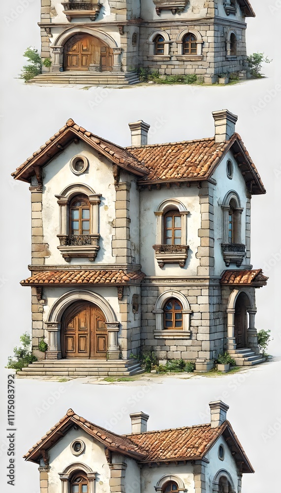 Obraz premium Illustration of a two-story stone house