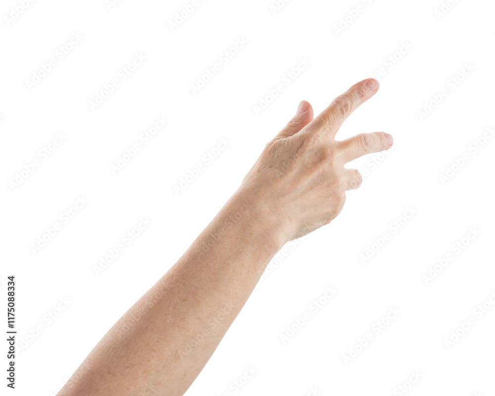 mid aged woman hand reaching gesture isolated on white mid aged woman hand reaching gesture isolated on white