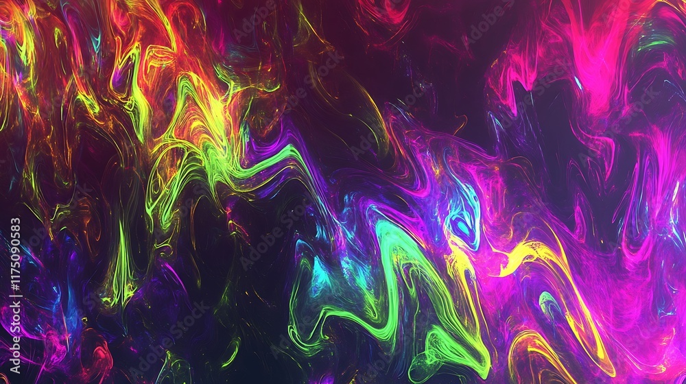 Obraz premium Abstract Neon Swirls Vibrant Colors Psychedelic Art
