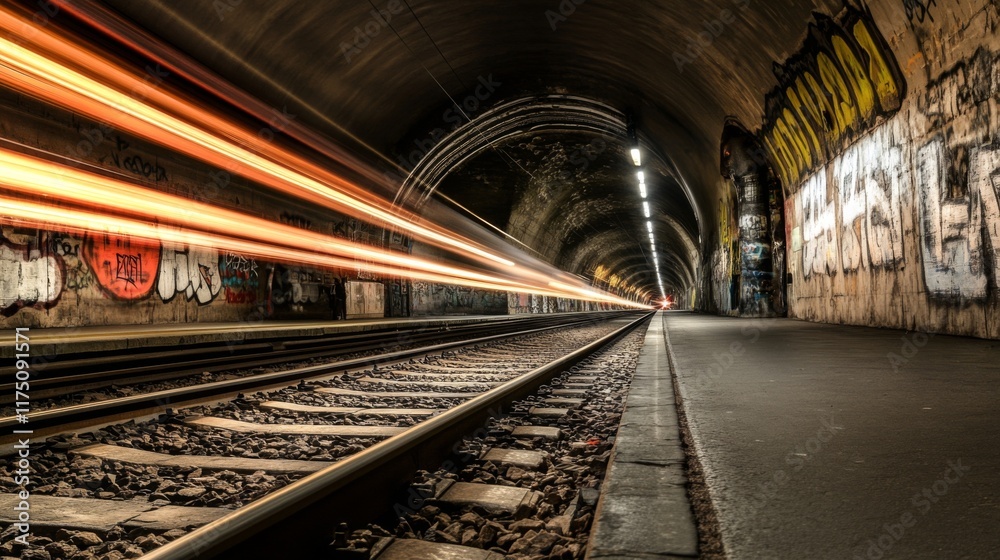 A trail of light moving rapidly through a dark tunnel, with vivid colors and dynamic motion blur, creating the impression of speed and light velocity A trail of light moving rapidly through a dark tunnel, with vivid colors and dynamic motion blur, creating the impression of speed and light velocity