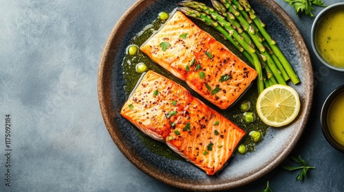 Wallpaper Mural A gourmet plate of seared salmon fillet, paired with asparagus and a lemon butter sauce. Torontodigital.ca