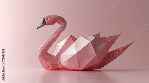 Pink polygon swan on a soft pink background.  Possible use For a poster, website, or social media post showcasing geometric design photo