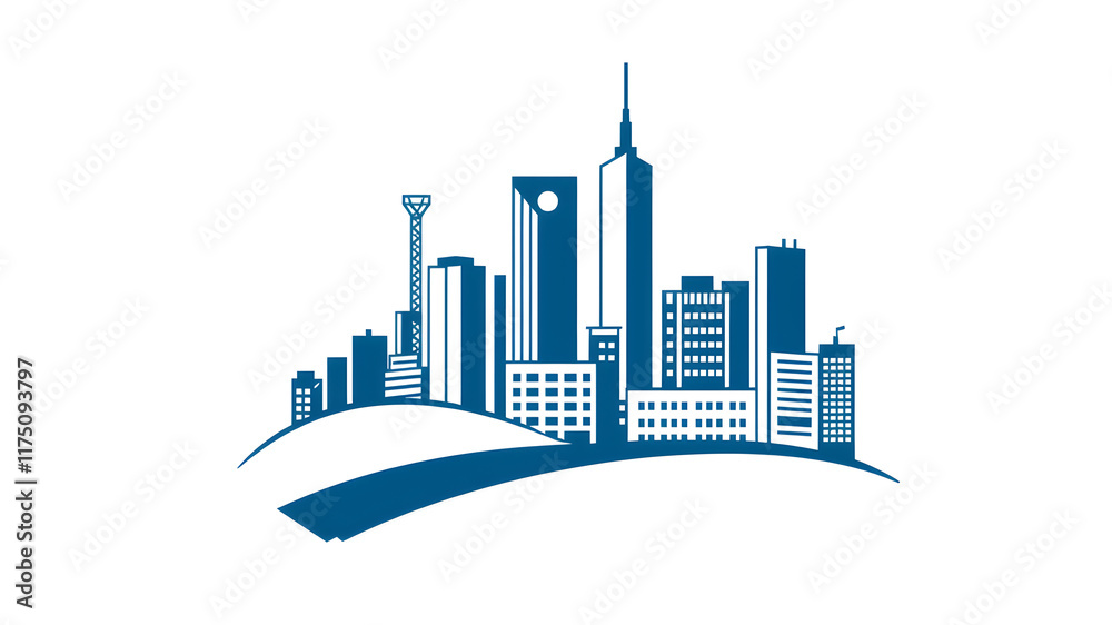 Obraz premium City buildings industrial themed logo icon on the white background. Generative AI