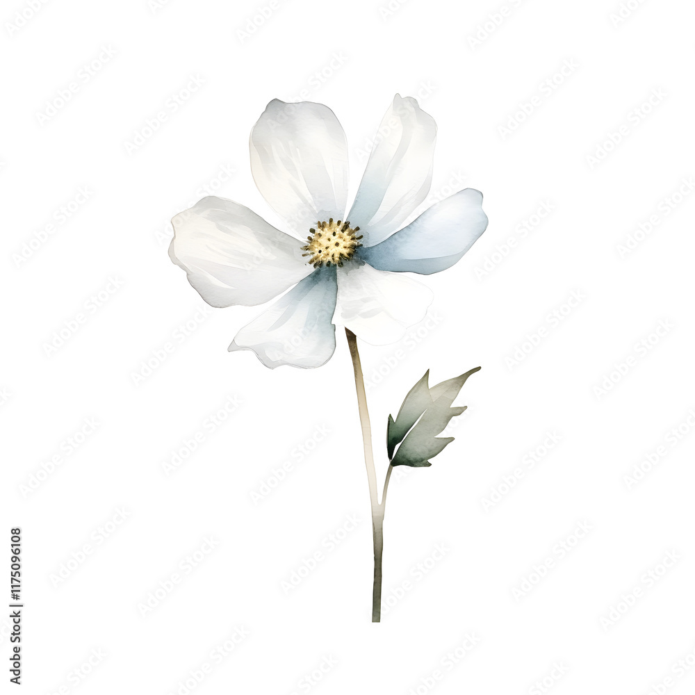 Naklejka premium Minimalist Watercolor of a Single Spring Flower on a White Background