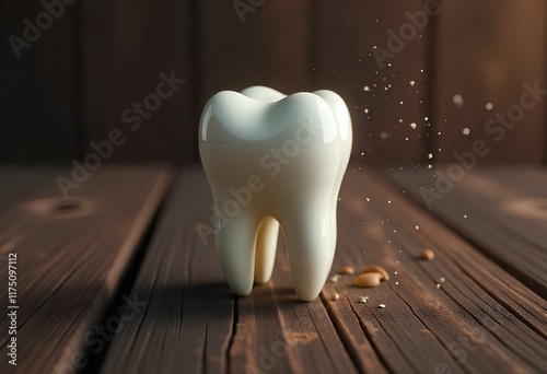 Tooth placed on Dark wooden