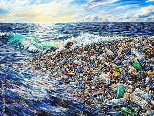 Plastic Garbage Floating in Ocean photo