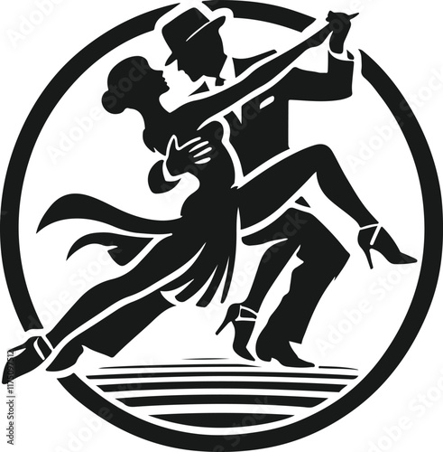 A captivating black and white silhouette of a man and woman performing a tango.