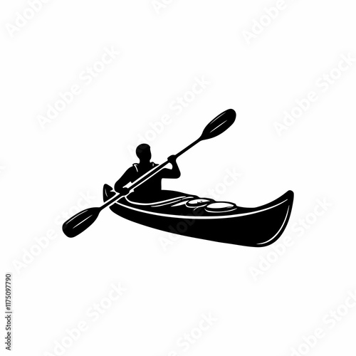A strong, bold silhouette of a person kayaking.