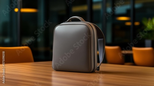 Minimalist Gray Backpack in Modern Office. Generative AI photo