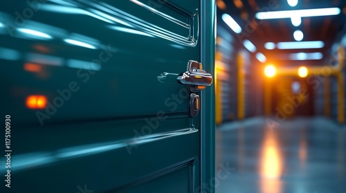 Loading dock with an olive green door. Generative AI photo