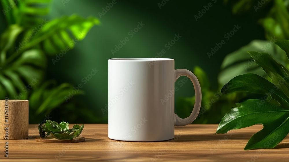 Botanical Mug Mockup with Greenery. Generative AI Botanical Mug Mockup with Greenery. Generative AI