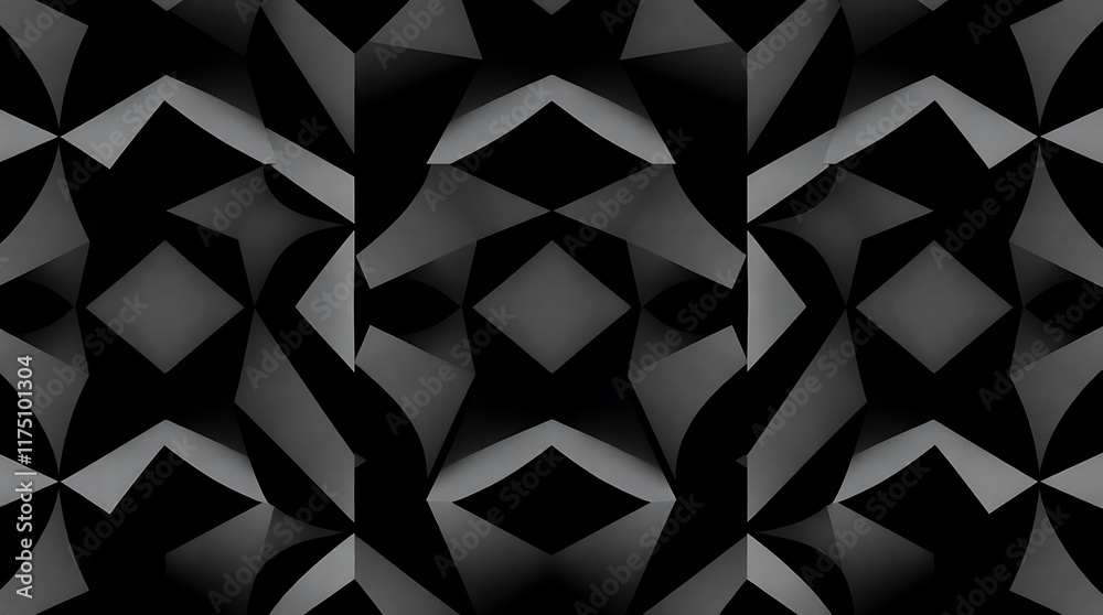 Naklejka premium Abstract Geometric Pattern: A mesmerizing abstract pattern with a captivating interplay of light and shadow, creating a sense of depth and dimension in a monochromatic palette. 