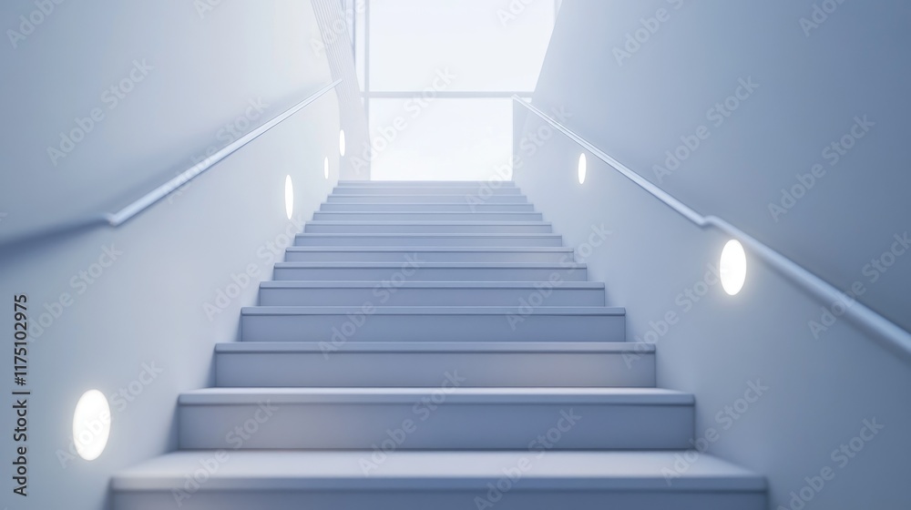 A minimalist staircase with clean white walls, a sleek handrail, and simple lighting fixtures. A minimalist staircase with clean white walls, a sleek handrail, and simple lighting fixtures.