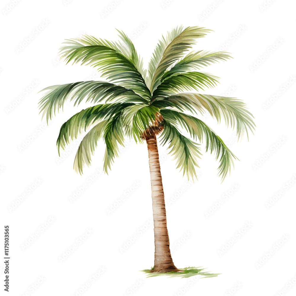 Obraz premium Minimalist Watercolor Painting of Tropical Palm Tree on White Background