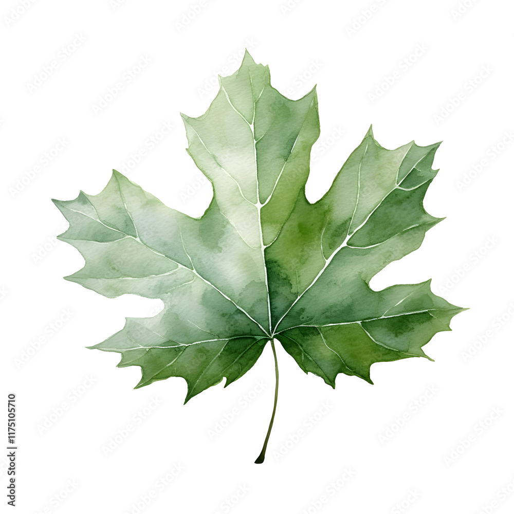 Fototapeta premium Minimalist Watercolor Sycamore Leaf on Isolated White Background