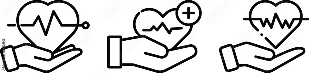 Heartbeat vector icon set. Heart shape with pulse line. Heartbeat vector icon set. Heart shape with pulse line.