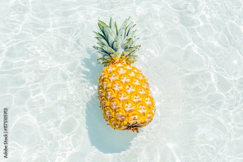 Fresh pineapple floating in clear water with sunlit ripples photo