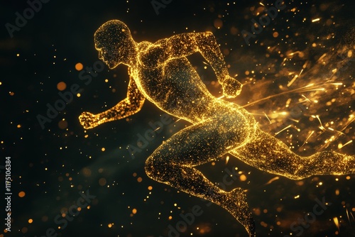 Dynamic athlete in glowing particles  a cinematic representation of speed and energy