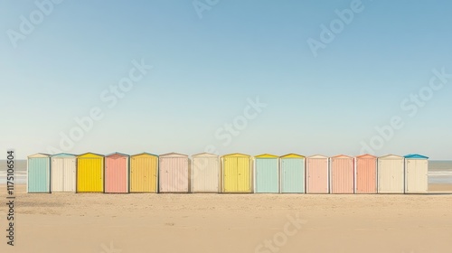 Pastel Beach Cabanas Line The Sandy Shore