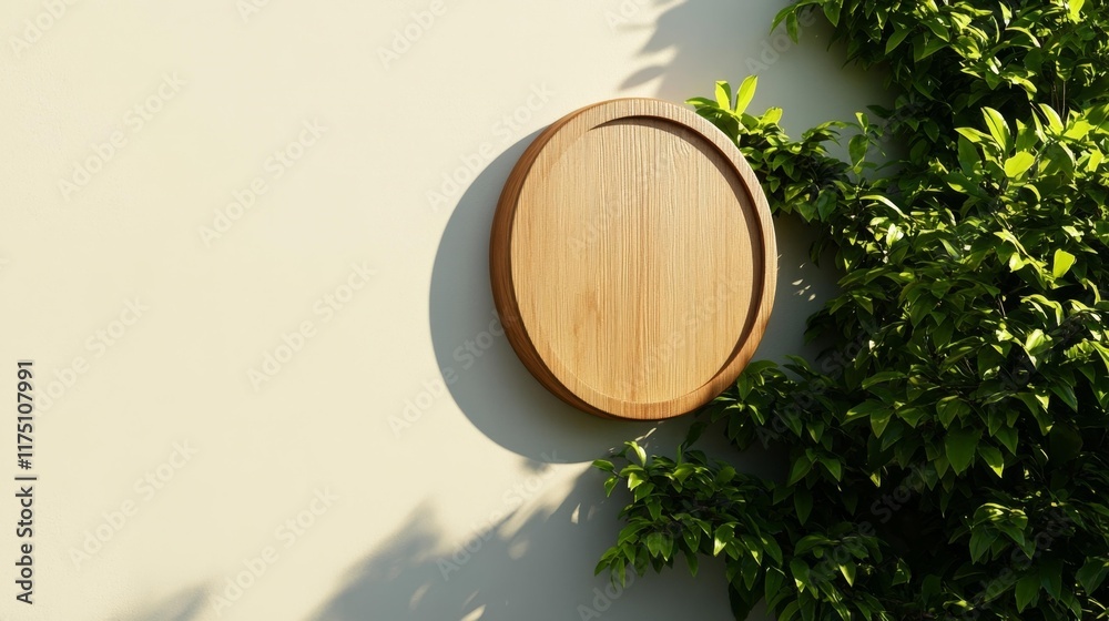 Fototapeta premium Minimalist Round Sign on Ivory Wall. Generative AI
