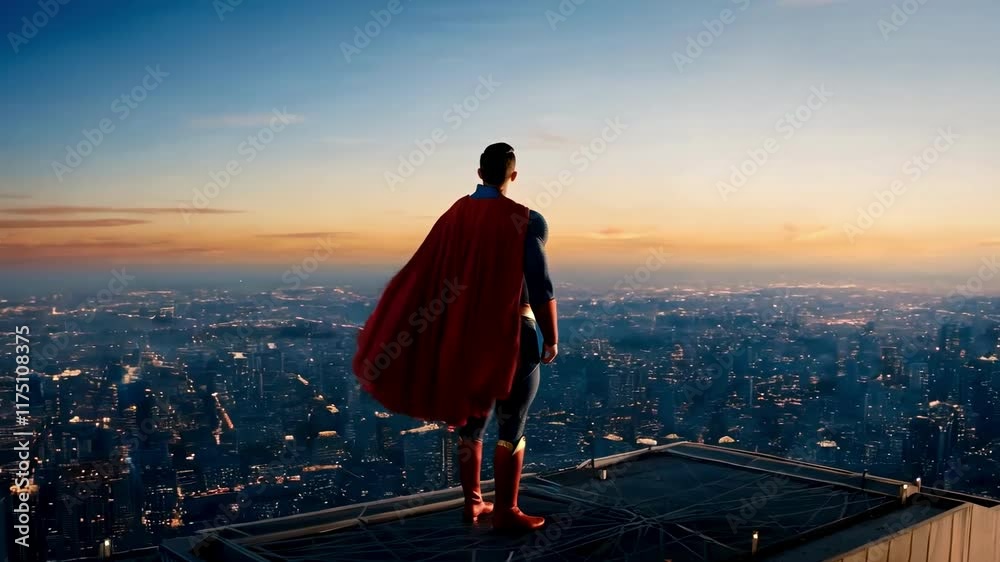 superhero looking at city