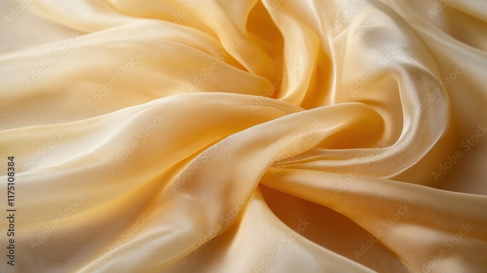 Golden yellow silk satin fabric with soft folds and a sheer veil overlay, offering a luxurious and romantic background for design templates Golden yellow silk satin fabric with soft folds and a sheer veil overlay, offering a luxurious and romantic background for design templates