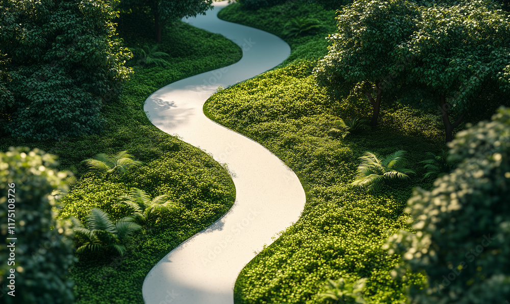 Winding path in the green forest
