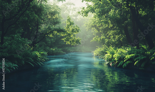 Winding river with lush greenery