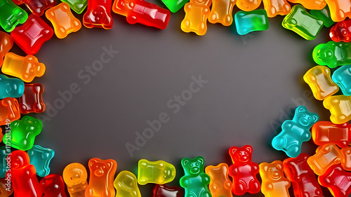 Frame made of gummy bears, space for text. Generative AI photo