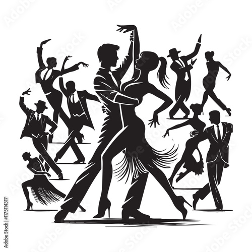 Latin Dance Silhouette Vector Illustration, Solid White Background.