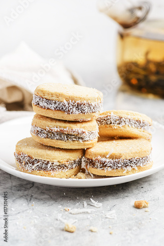 alfajores cookies with condensed milk, dulche de leche