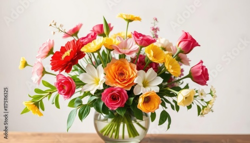 Wallpaper Mural Colorful flower arrangement in glass vase on wooden table Torontodigital.ca
