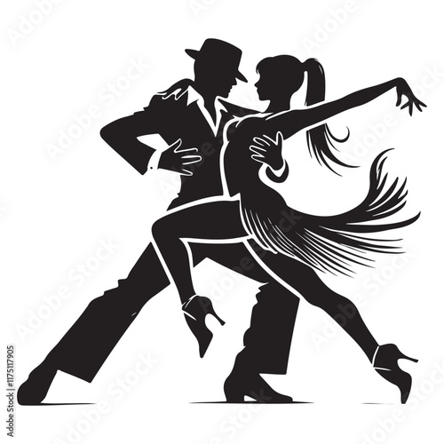 Latin Dance Silhouette Vector Illustration, Solid White Background.