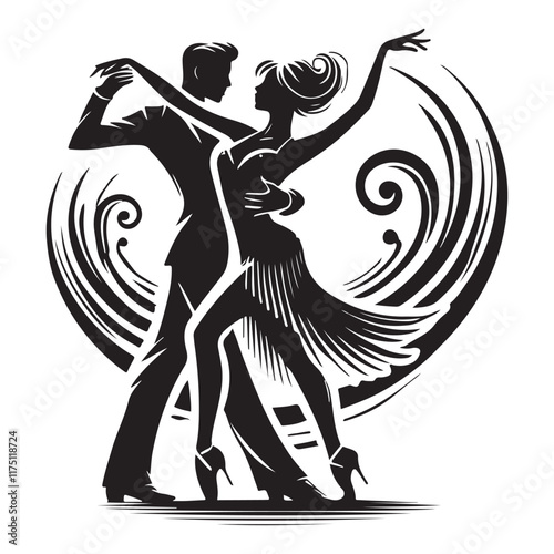 Latin Dance Silhouette Vector Illustration, Solid White Background.