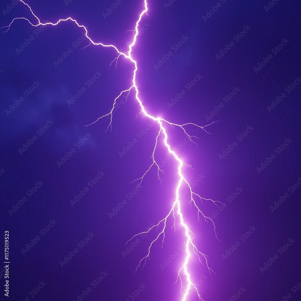 Lightning bolt against a clear blue sky at sunset, electrical discharge, stormy, purple Lightning bolt against a clear blue sky at sunset, electrical discharge, stormy, purple