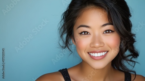 Beautiful Woman Smiling Against A Blue Background