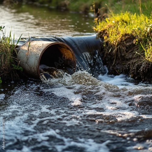 Sewage Waste Flowing into River photo