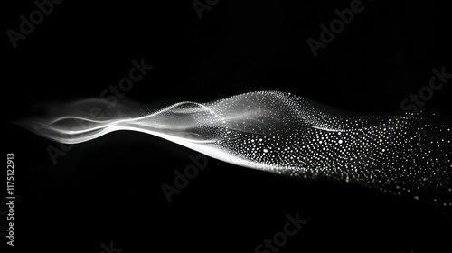 Abstract white wave of light particles on black background