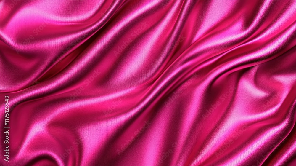 Fototapeta premium Smooth pink silk satin with wavy folds, creating a luxurious and romantic background for celebration cards or wide web banners