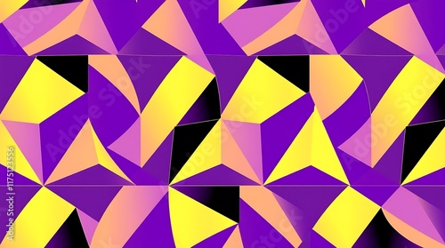 Abstract Geometric Pattern: A vibrant and dynamic abstract design featuring a captivating interplay of geometric shapes in shades of purple, yellow, and pink.