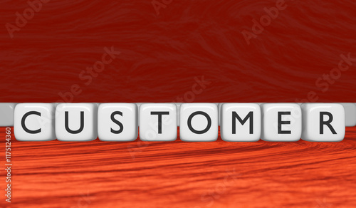 Customer word on white cubes in black letters on a red background. 3d rendering