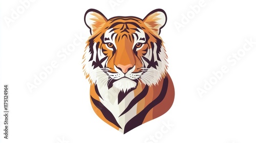 A stylized illustration of a tiger's head, showcasing its fierce expression and vibrant colors. photo